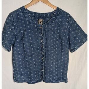 Sketchbook Womens Short sleeve button up top Floral Embroidered Eyelet Top S Vtg